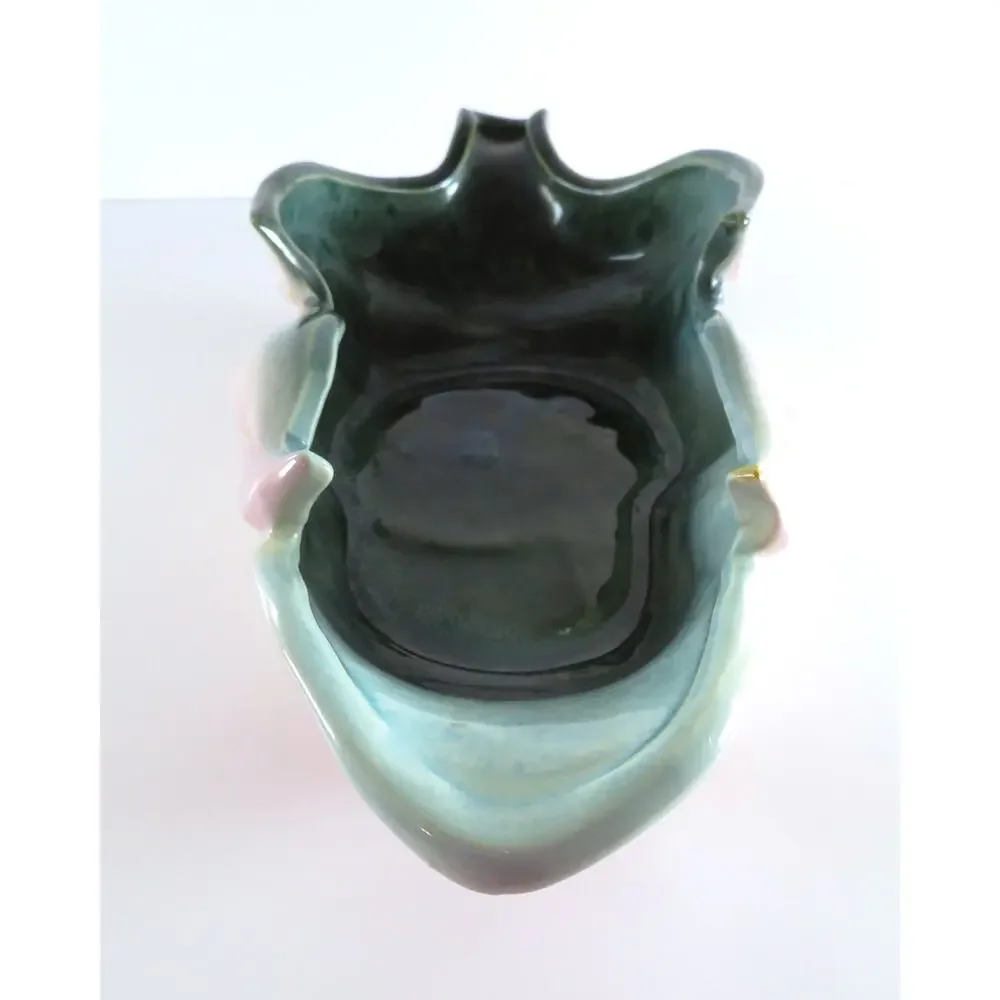 Vintage Hull Leaf Console Bowl USA 78 Pink and Green MCM Art Pottery Centerpiece